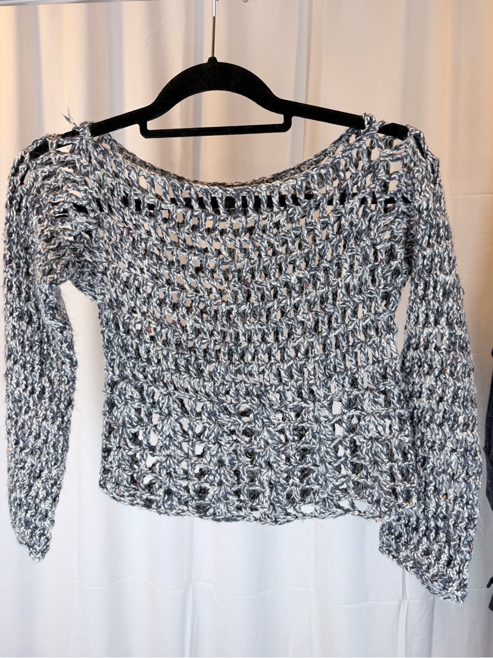 Hand Crochet Open-Knit Black and White Women’s Sweater Shrug